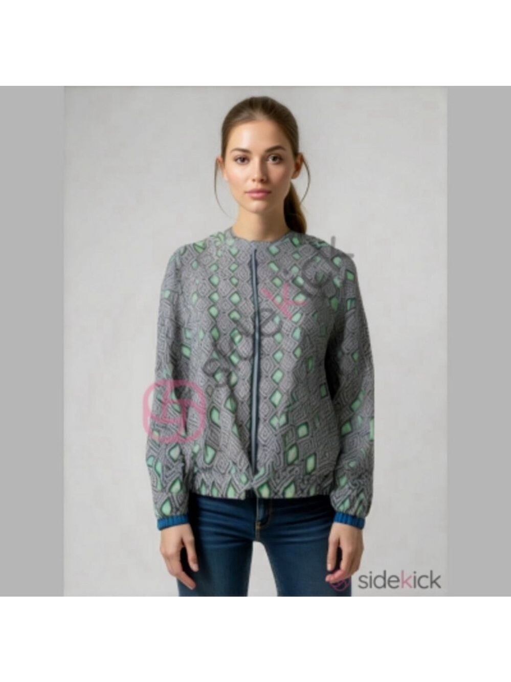 Baccini Petite Jacket Blue Green Geometric Size PL